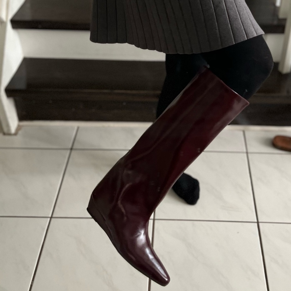 Elegant Burgundy Leather Knee-High Boots